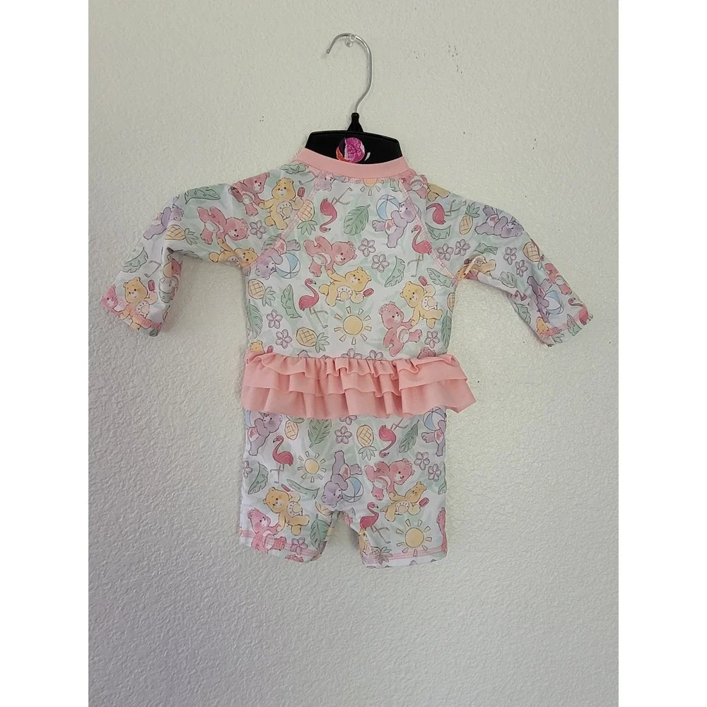 Care Bears Baby Pink Tropical Ruffle Back Rash Guard Swimsuit 6-9 Months #9